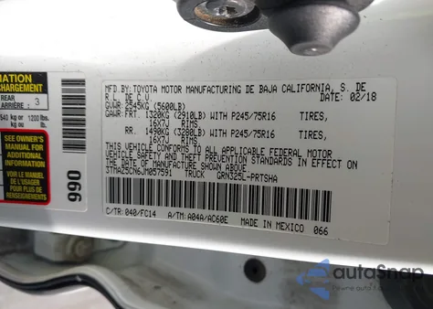 2018 Toyota Tacoma Sr5 V6 из США, поврежденный, VIN 3TMAZ5CN6JM057591